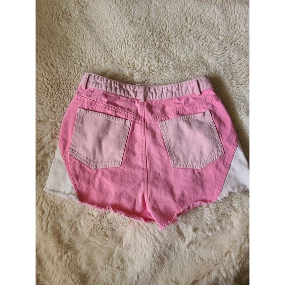LE Lis Pink White Color Blocked Denim Shorts Women's Size Small EUC - Picture 3 of 5